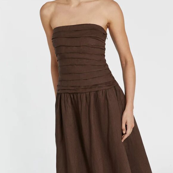CATANIA BITTER CHOC LINEN STRAPLESS MIDI DRESS BRAND NEW - Picture 4 of 5